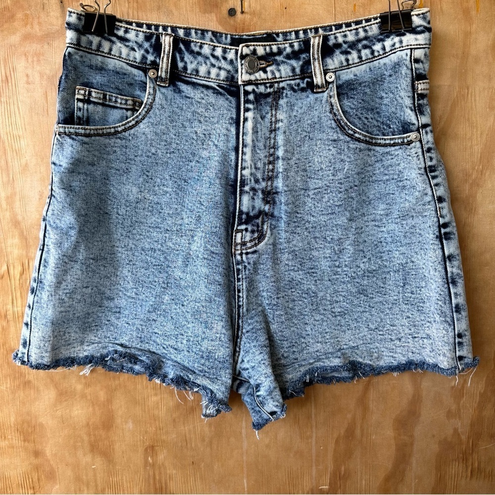 Frank & Oak High Waist Raw Hem Acid Wash Jean Short Jorts